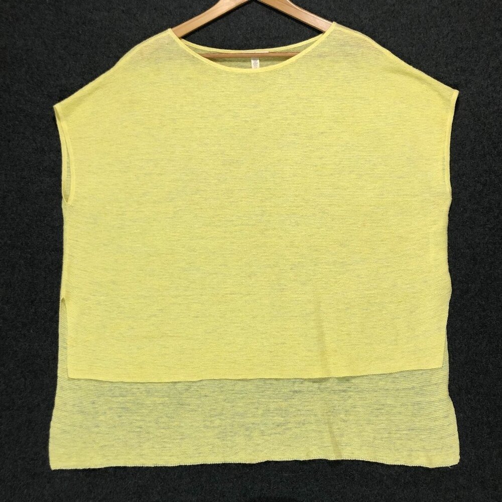 Eileen Fisher Citron Yellow Sheer Knit Boxy Top Italian Yarn S/P
